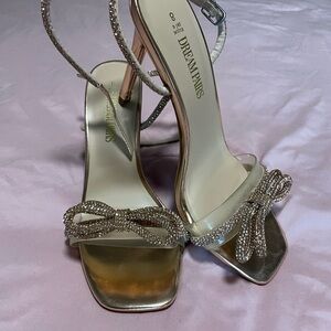 Dream Pairs Rose Gold Crystal Bow Ankle-Strap High Heels